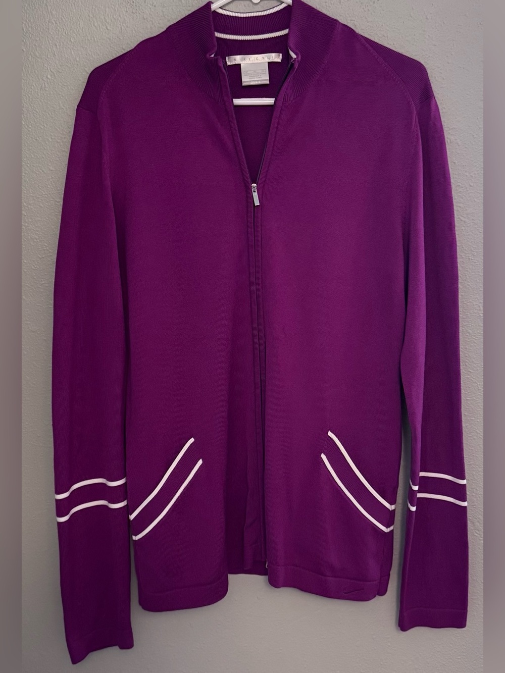 Nike Golf Dri-Fit Women’s Purple Zip Cardigan with White Stripe Accents